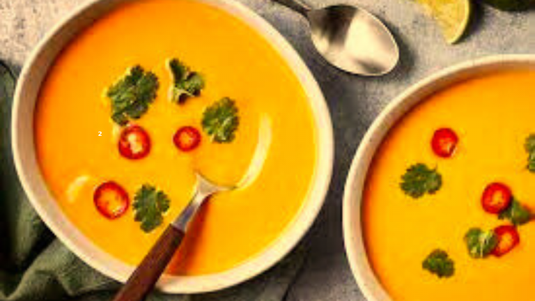 Creamy Red Pumpkin Coconut Soup with Herb Infusion