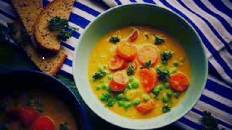 Nutrient-Packed Pea and Carrot Soup with Fresh Vegetable Topping