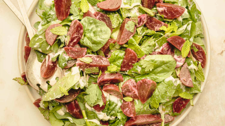 Colorful Beetroot and Greens Salad with Middle Eastern Dressing