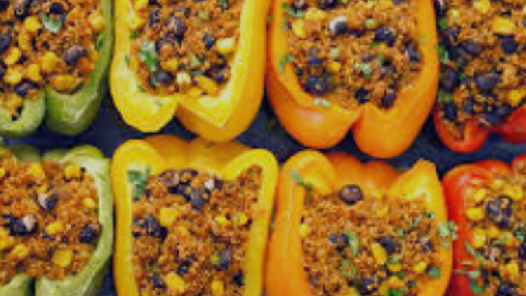 Stuffed Bell Peppers with Quinoa, Black Beans, Corn, and Salsa