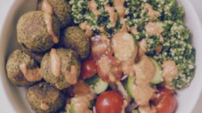 Golden Baked Falafel with Tahini Drizzle and Quinoa Tabbouleh